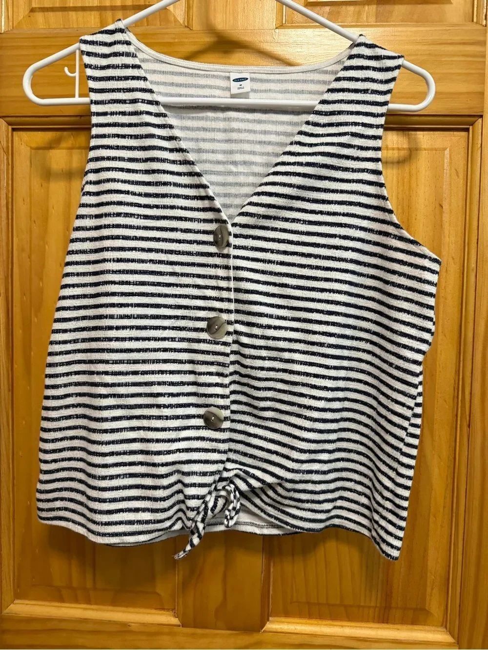 Old Navy Navy & White Striped Button Front Tie Tank size M